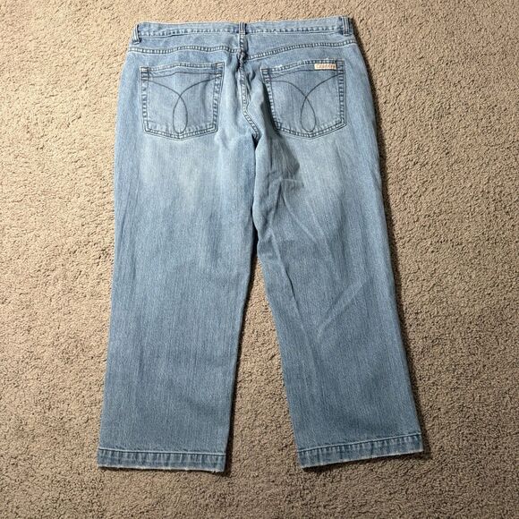 Calvin Klein Women's Light Wash Capri Wide Jeans High Rise Stretch Denim Y2K 14 - Picture 5 of 11